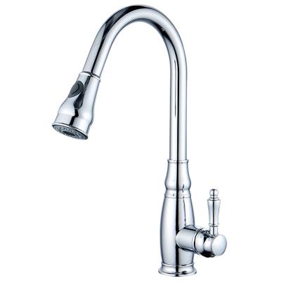 China Modern Single Handle Deck Mounted Chrome Exterior Finish Faucet Pull Down Sprayer Kitchen Sink Faucet for sale