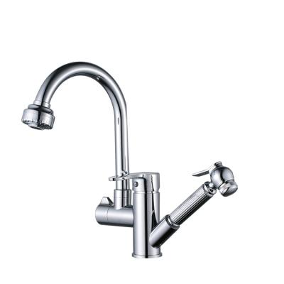 China Modern Brass Body Pull Out Double Handle Multifunctional Kitchen Faucet for sale