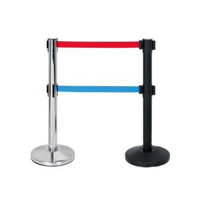 China Museum Crowd Control Retractable Airport Hotel Bank Barrier Stainless Steel Belt Double Line Queue Post for sale