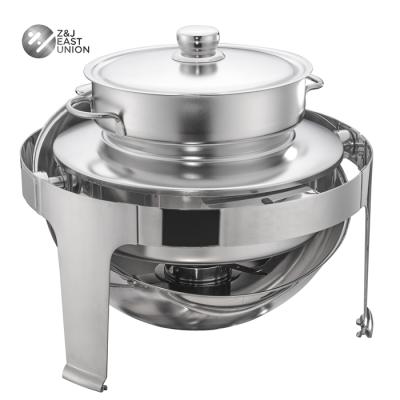 China 201 Stainless Steel Cylinder Desktop Round Chafing Dish With Optional 10Ltr Soup Bucket for sale