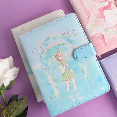 China Japanese Inner Magnetic Buckle Book Page Color Meng Xinghe Illustration PU Girl Heart Hand Printed Cute Notepad for sale