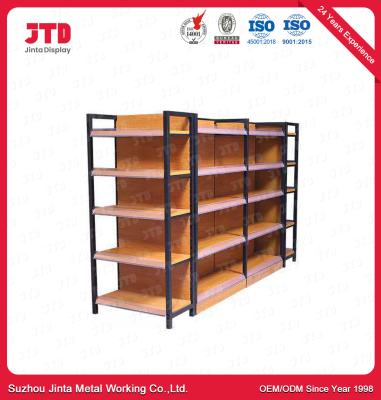 China Steel Q195 Wooden Gondola Shelving 1200mm 1800mm 5 Tier Storage Shelf for sale