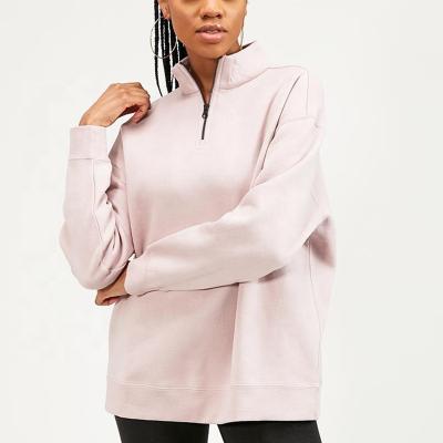 China popular Anti-wrinkle classic style quarter zip single light pink zip up heavy sweatshirt for women for sale