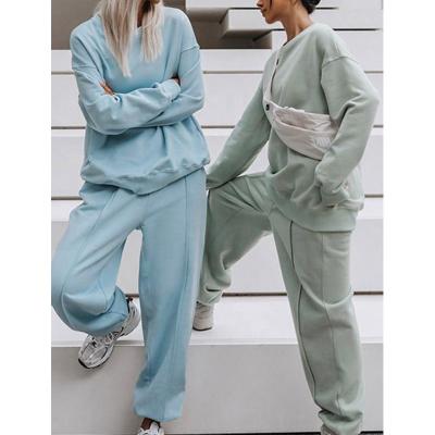 China High Quality Anti-pilling Bright Mint Colorful Plus Size Oversize And Two Piece Pullover Pants Set Women's Crewneck Sweatshirts for sale