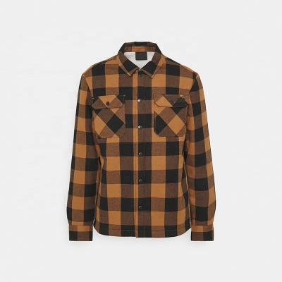 China Sustainable Quality Own Brand In High End Customized Winter Sherpa Fleece Lined Buttons Up Plaid Jacket For Men for sale