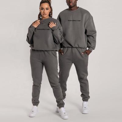 China 2021 Autumn New Arrival Winter Breathable 400Gsm Cotton Fleece Solid Sweatshirt And Sweatpants Logo Embroidery Unisex Tracksuit Set for sale