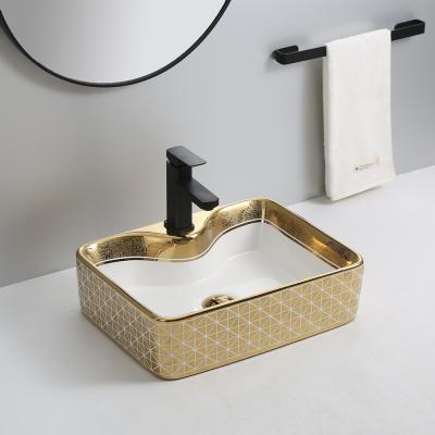 China Electeoplate Outdoor High Quality Luxury Ware Gold Wash Basin Countertop Bathroom Sanitary Electroplating Shiny Sink For Hotel for sale