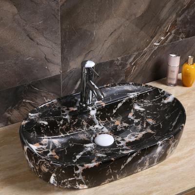 China High Temperature Ceramic Custom Design Art Ceramic Marble Basin Handmade Marble Wash Basin Above Counter Bathroom Marble Sink for sale