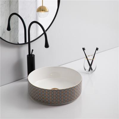 China Single Glazed Single Round Vessel Sink Art Basin Sink Design Handmade Bowl Countertops Design Pattern Design Basin for Theme Hotel for sale