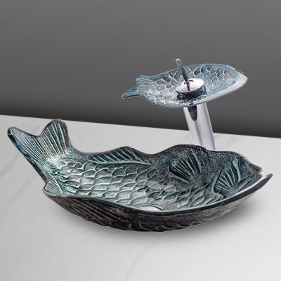 China Modern Hot Sale Fish Design Tempered Glass Lavabo Crystal Glass Wash Hand Art Basins Bathroom Sinks For Hotel for sale