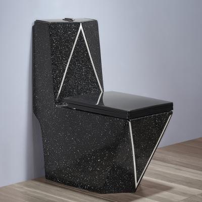 China Double-Flow Wholesale Price Porcelain Sanitary Ware WC Bathroom Ceramic One Piece Black and Silver Color WC Toilet Bowl for sale