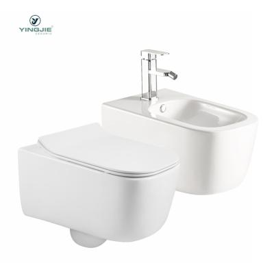 China EUROPEAN OEM ODM Ceramic Bathroom Ware Sanitary Wall Hung Toilet Rimless Toilet Bidet Ceramic Toilet Set for sale