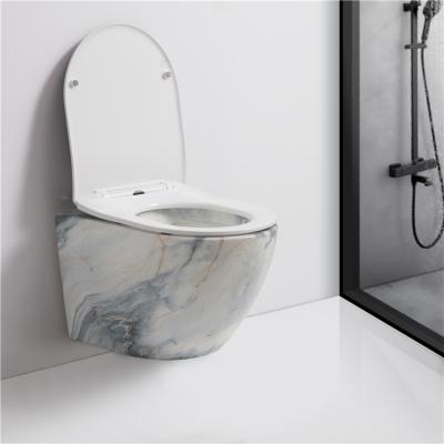 China Double-Flow European Ceramic Sanitary Ware Wash Down White Marble P-Trap Bathroom Toilet Bowl Rimless Wall Hung Toilet for sale