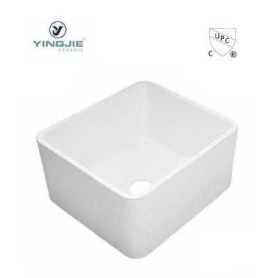 China Without Faucet Rectangular White Ceramic Front Kitchen Sink Bowl Ceramic Undermount Apron Farmhouse Solid Outdoor Kitchen Sink With Strainer for sale