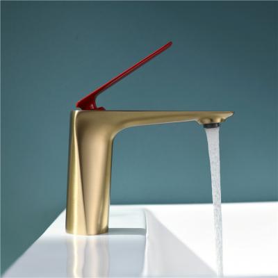 China Chrome Minimalist Modern Luxury Sink Taps Toilet Cold And Hot Water Mixer Brushed Gold Basin Water Mixer Tap Single Lever Faucet Red for sale