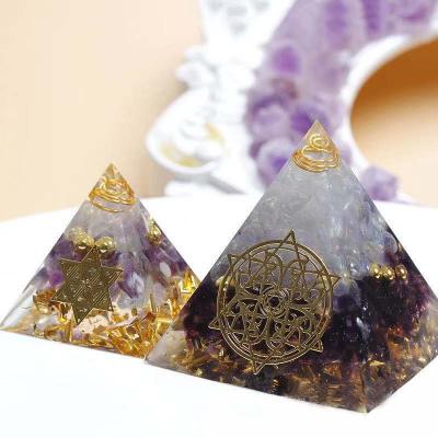 China China wholesale natural crystal filled healing crystals engrave chakras energy resin orgonite pyramid for sale