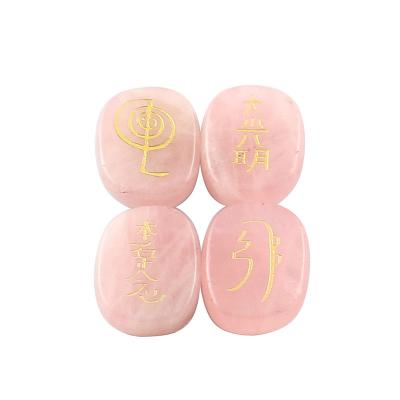 China 4in1 Japan Symbol Set Healing Crystals Amulet Rose Quartz Reiki Divination Palm Religious Stone for sale