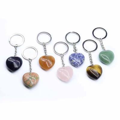 China Wholesale Shape Natural Crystal Stone Love Crystal Stone Key Chain Natural Gemstone Pendant for sale