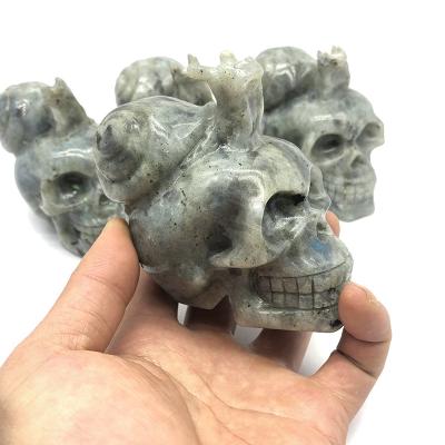 China China wholesale natural reiki hand carved healing labradorite snail crystal stone skulls for decoration for sale