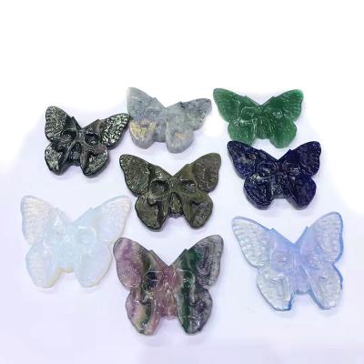 China Europe Folk Crafts Healing Crystals Labradorite Fluorite Aventurine Butterfly Carving Butterfly Skulls for sale