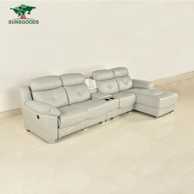 China New Fashion Trend Nice Low Lazy Boy White Sectional L Shaped Adjustable Foot 4 Seater Genuine Leather Sofa (Other) for sale