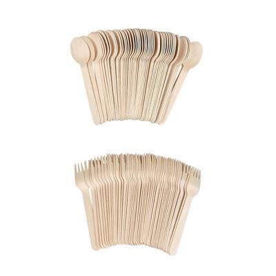 China European 100pcs knife 100pcs spoon 100pcs fork biodegradable disposable wooden tableware wooden fork for sale