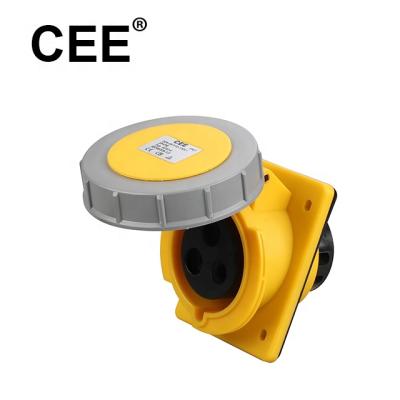 China ECO IEC 60309 Industrial Yellow 110V 4h Panel Mounted Industrial Socket Outlets 3 Pin Female Socket 16 Amp for sale