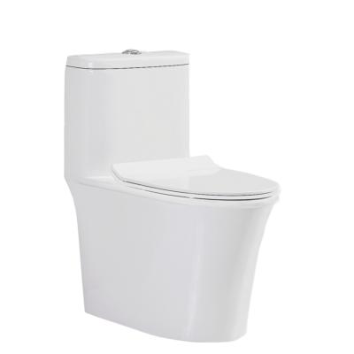 China Double-Flow Luxury Ceramic Strap Siphonic One Piece Toilet Rimless Commode for sale