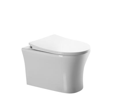 China Wall Mount Wc Concealed European Ceramic P-trap Bathroom Cistern Rimless Toilet With White Color for sale