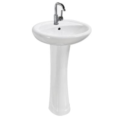 China Modern Round Ceramic Freestanding Hand Wash White Pedestal Sink With Pedestal Bathrooms Free Standing Stand Basins for sale