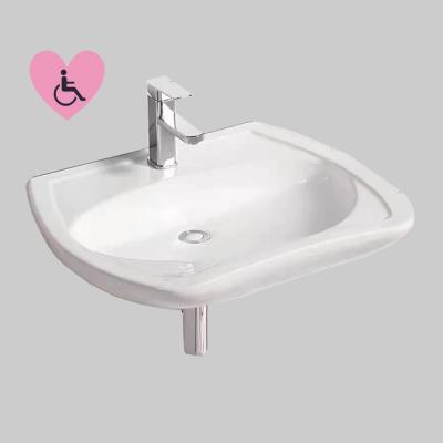 China Modern good prices simple ceramic wall hang ceramic washbasin for disabled bathroom hanging basin disabled sanitary wares for sale