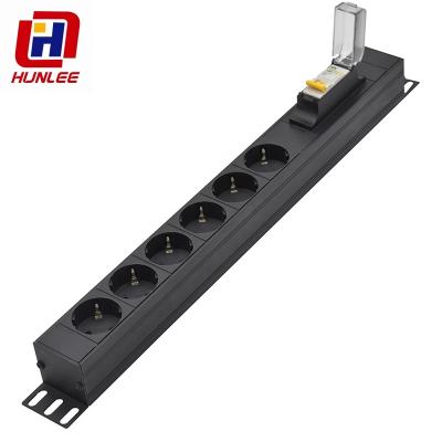 China EU 1U 6outlet Rack Mount PDU Single Industrial Outlet With Single 16A Circuit Breaker for sale