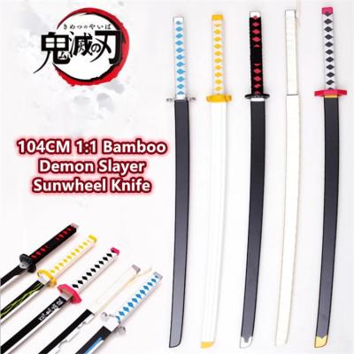 China Tanjirou Katana Bamboo Bamboo Sword Anime Weapon Model Ninja Kids Toys 104CM Demon Slayer 1:1 Sprocket Knife Cosplay for sale