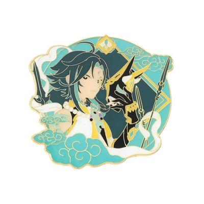 China Impact Kaedehara Kazuha Keqing Barbatos Ganyu Xiao Morax Zhong Li Genshin Cosplay ALLOY Props Pin Badge Metal Alloy Brooch Accessories for sale