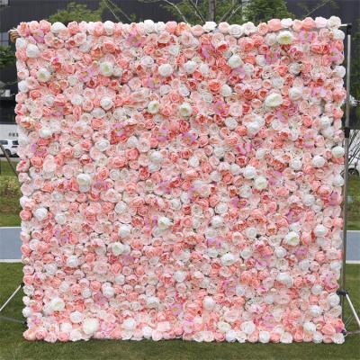 China Plastic Artificial Flower Panel Backdrop Wall 3D Fabric Wrap 3D White Peach Blossom Wall for sale