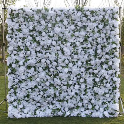 China New Plastic Fabric Rose Wall For Wedding Background 3d Flower White Wall Panel for sale