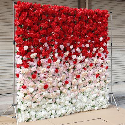 China Luxury Wedding Background Fake 3d Flower Wall Panel Plastic Rose Roll Up Artificial Flower Wall For Home Decor for sale