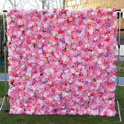 China Plastic Customize Latest Designs Silk Flower Wall Backdrop Red Rose Flower Wall Panel For Wedding for sale