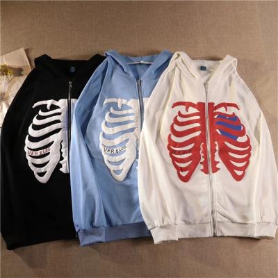 China Breathable Fashion Anime Men Women Men Women Zipper Hoodie Hot-selling Y2K Skeleton Printing Long Sleeve Jacket for sale