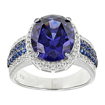 China 2021 Punk Anillos Royal Blue Oval Zircon Full Round Rings Lady Girls Elegant Silver Fashionable Women Multi Row Rings for sale