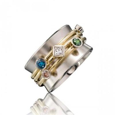 China Color Punk Cut Gold Fashion Geometric CZ Personality Colorful Stone Rings for sale