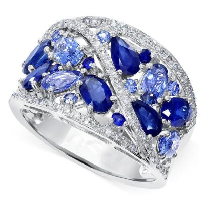 China Luxury Punk Zircon Blue Women Hollow Out Ring Party Silver Delicate Blue Gems Rings for sale