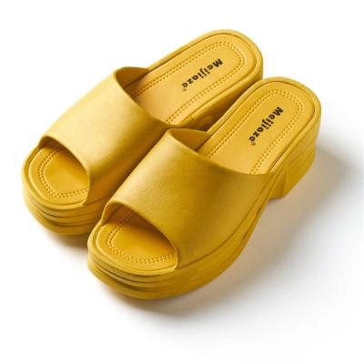 China Mules Wholesale 2022 Women Platform Slippers Wedge Peep-Toe Causal Sandals Slippers Soft Single Toe Sandals for sale