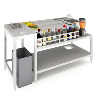 China Newest Design Multifunctional Stainless Steel Cocktail Station With Drawer Refrigerator Under Bar Bartender Serving Counter For Sale for sale