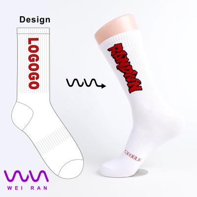 China Logo Cotton Mens Crew Socks Custom Made Breathable No Min Own Order Design Fashion Embroidery Jacquard for sale