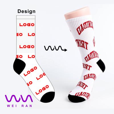 China Wholesale Custom Fashion Breathable Letter Shape All Over Printing Cotton Man Socks And Women Socks Black Heel Toe Socks for sale