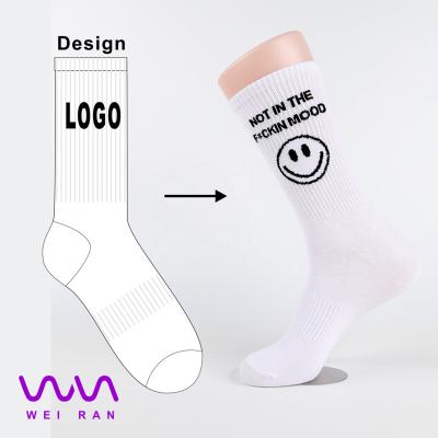 China Breathable Customize Mens Sublimation White Socks Custom White Embroidery 3D Printing Digital LOGO for sale