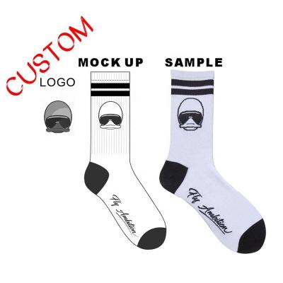 China Breathable CUSTOM No Minimum Order Design Own Jacquard Logo Cotton Mens Crew Socks Fashion Women Custom Made for sale