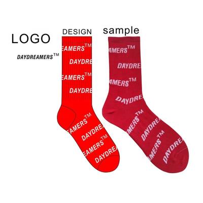 China Breathable Embroidery Sublimation White Breathable Mens 3D LOGO Digital Printing Red Socks for sale