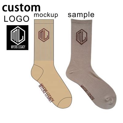 China Breathable Sport Skate Tube Socks With Letter Men Casual Cotton Ribbed Knit TAN Socks Custom Logo for sale